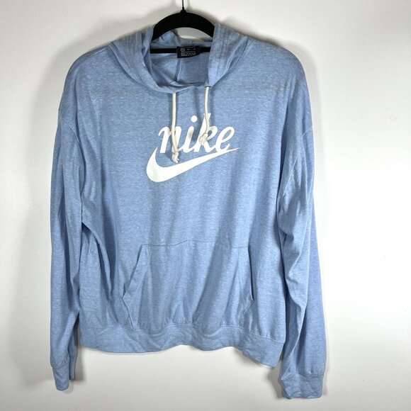 Nike Long Sleeve Hooded Blue‎ Graphic Print Top Drawstring Womens XL Athletic - Picture 1 of 9